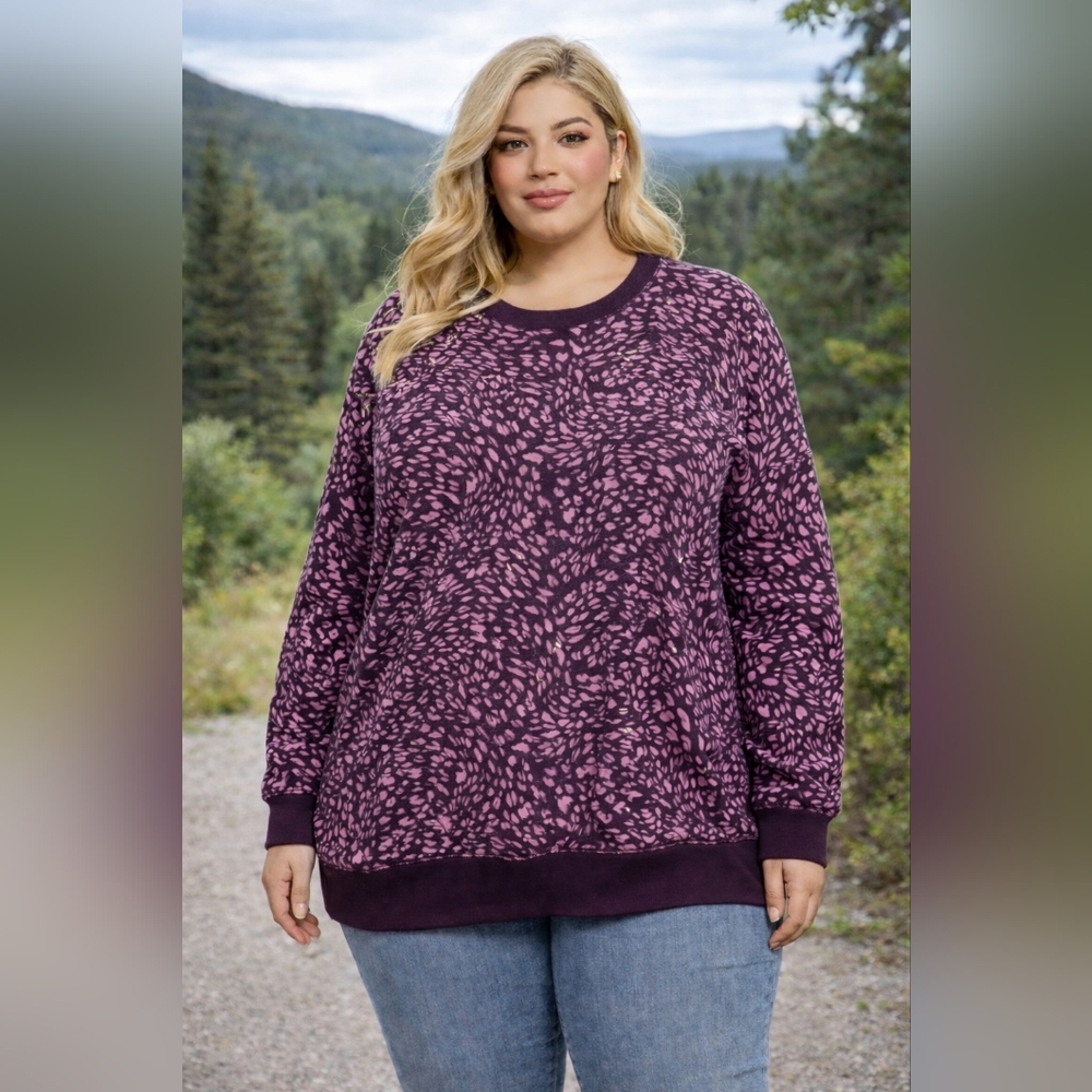 Tek Gear‎ Ultrasoft Fleece Purple Animal Print Sweatshirt